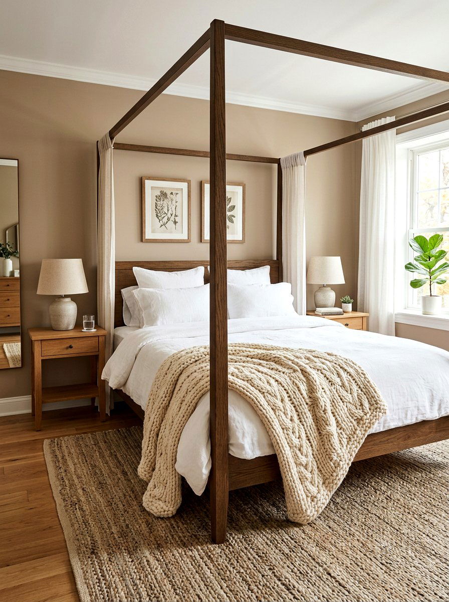 Cream textured knit throw - 25 Spring Four Poster Bed Decor Ideas