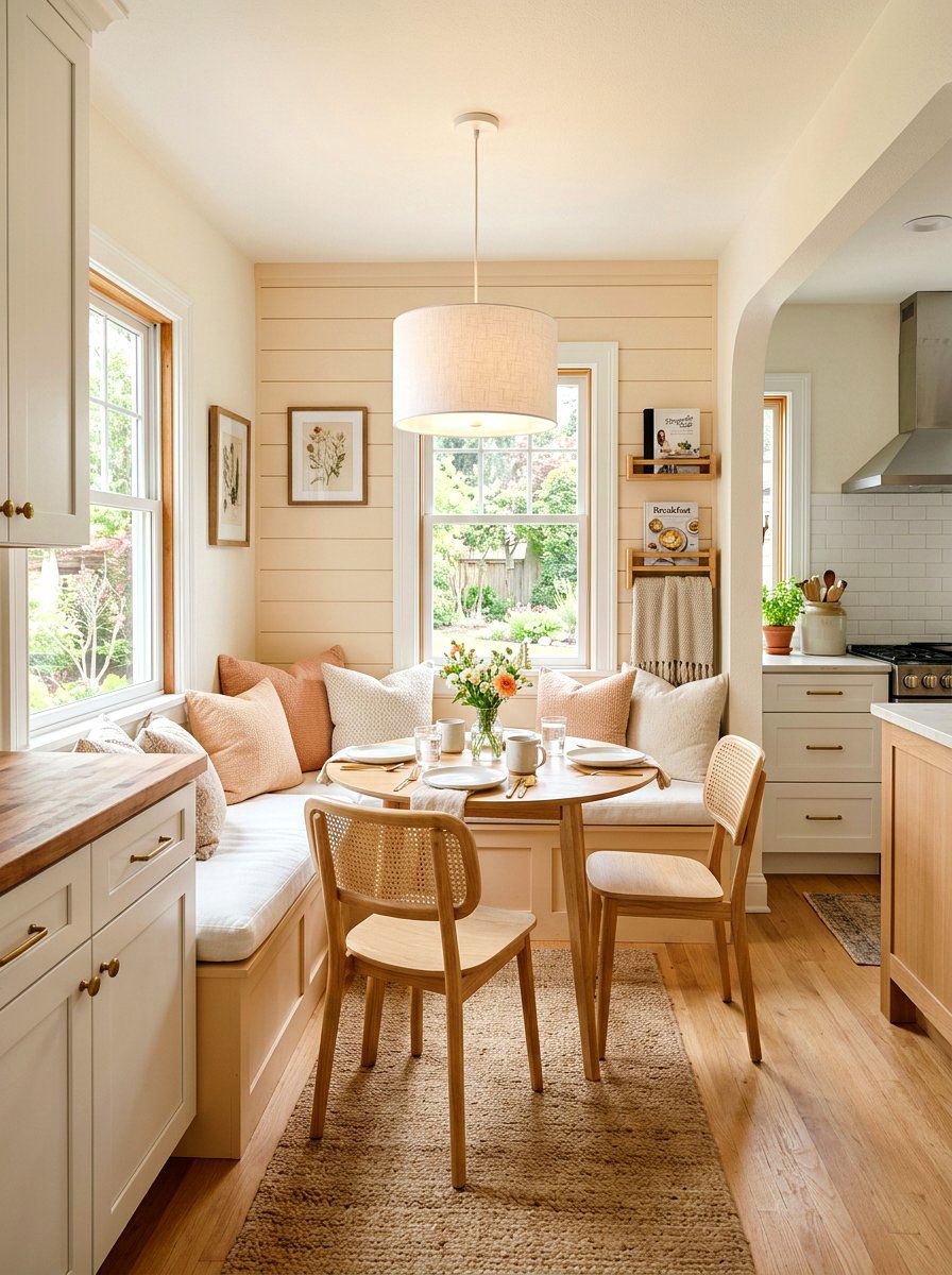 Creamy Peach Breakfast Nook - 25 Spring Pastel Decor Ideas