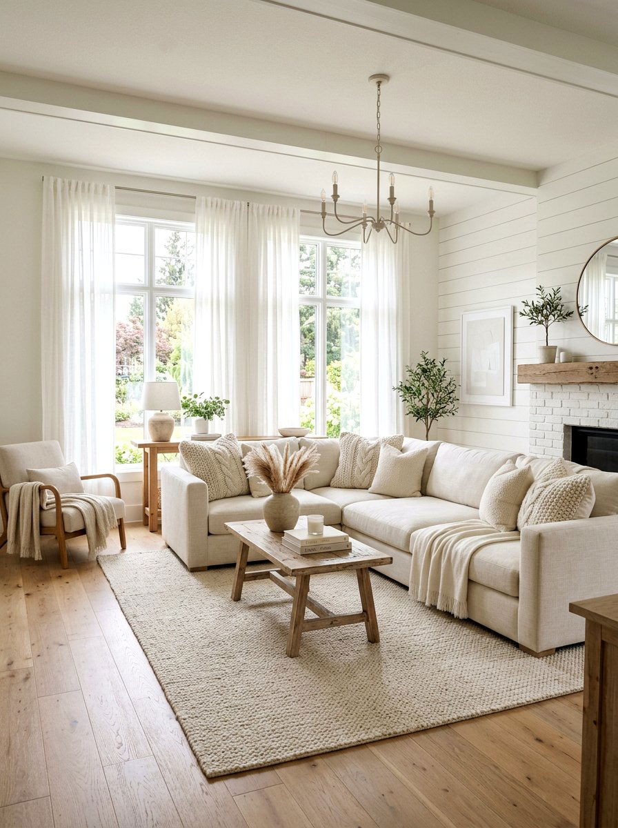 Creamy White Living Room - 25 Spring Neutral Decor Ideas