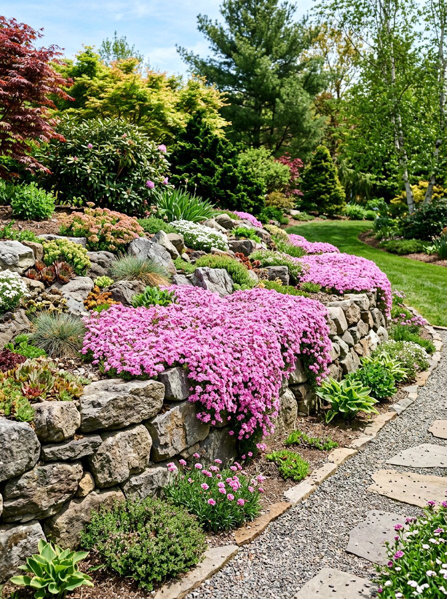 Creeping Phlox Rockery - 25 Spring Flowering Plant Ideas