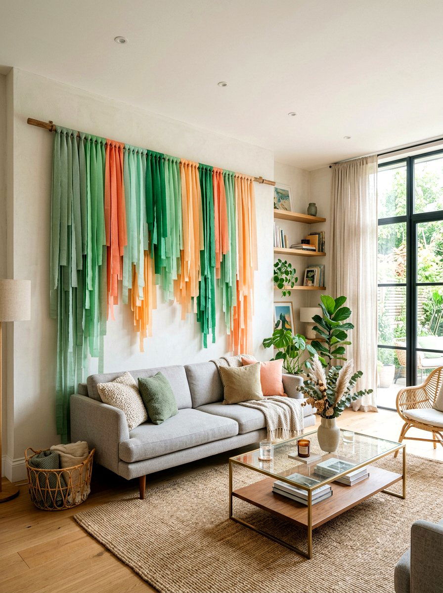 Crepe Paper Streamer Backdrop - 25 Spring Tissue Paper Decor Ideas