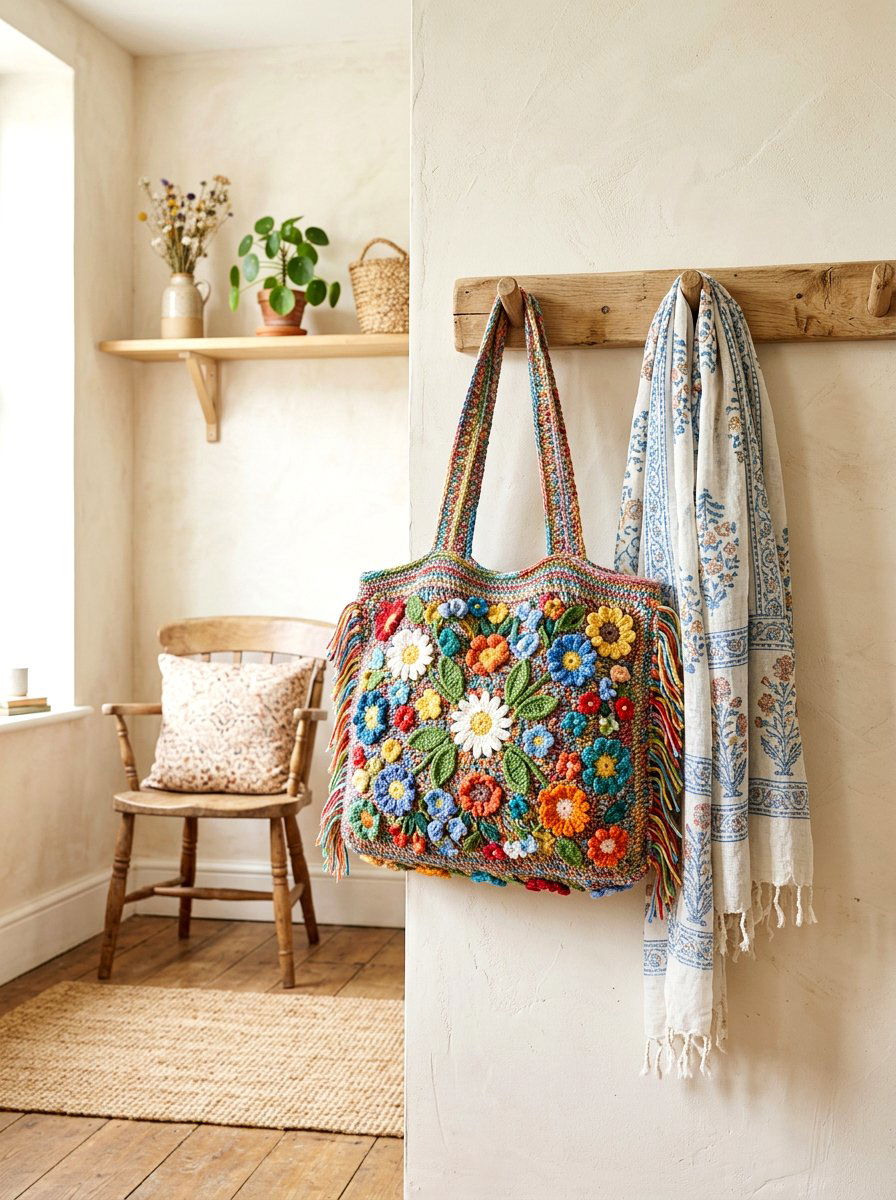 Crochet Bag - 25 Spring Coat Rack Decor Ideas