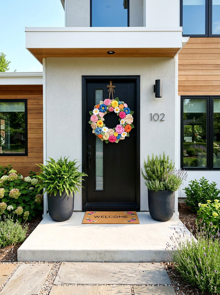 Crochet Floral Wreath - 25 Spring Crochet Decor Ideas