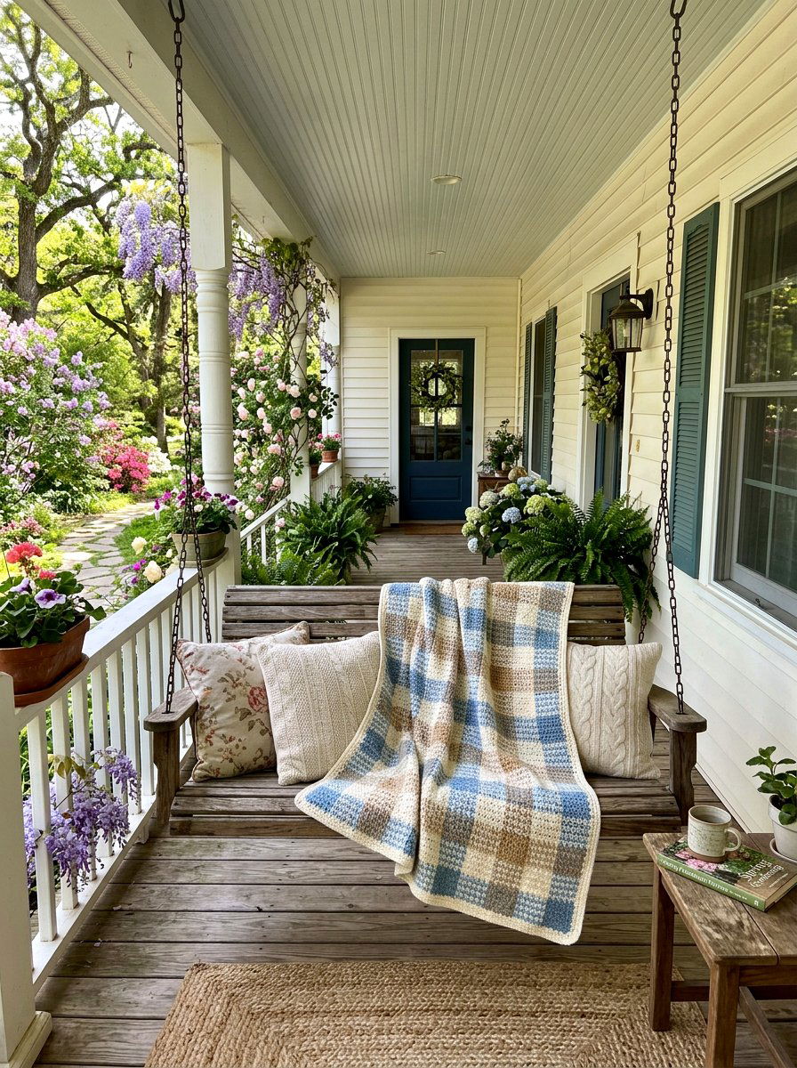 Crochet Gingham Blanket - 25 Spring Crochet Decor Ideas