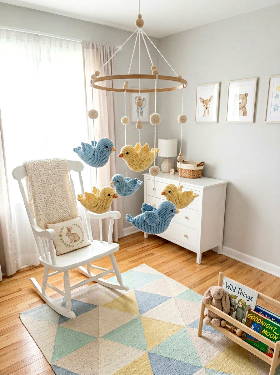 Crochet Yarn Bird Mobile - 25 Spring Bird Mobile Ideas