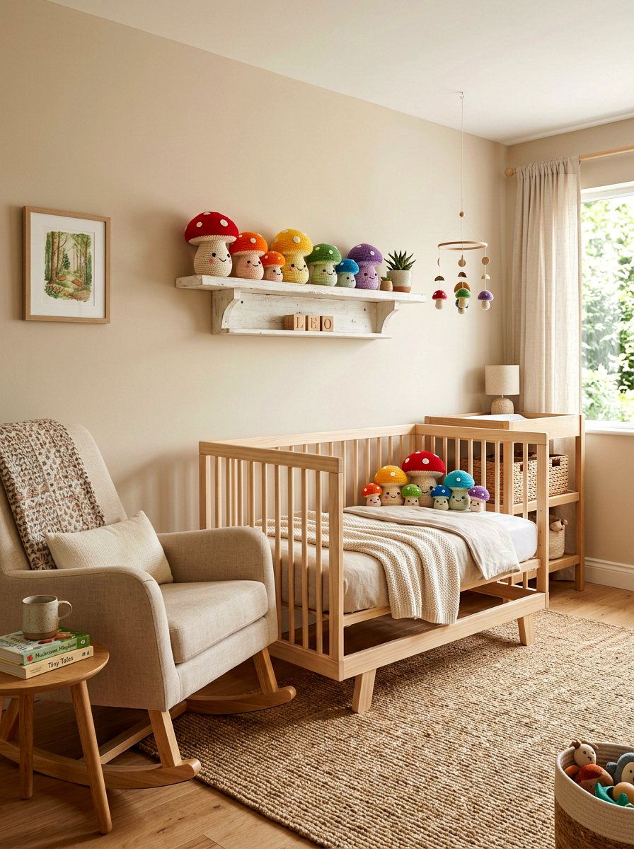 Crochet mushroom plushie nursery - 25 Spring Mushroom Decor Ideas