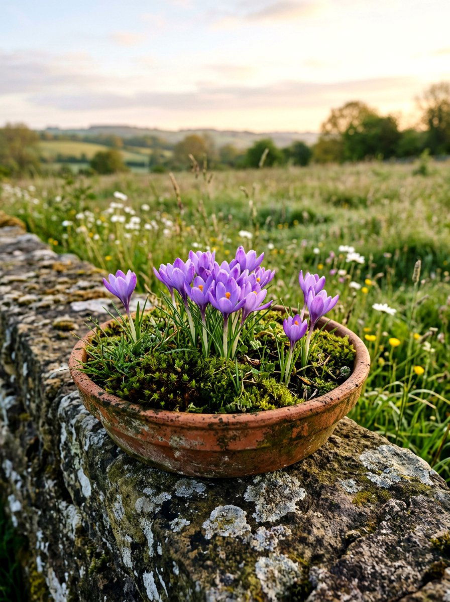 Crocus Grass Bowl - 25 Spring Bulb Planter Ideas