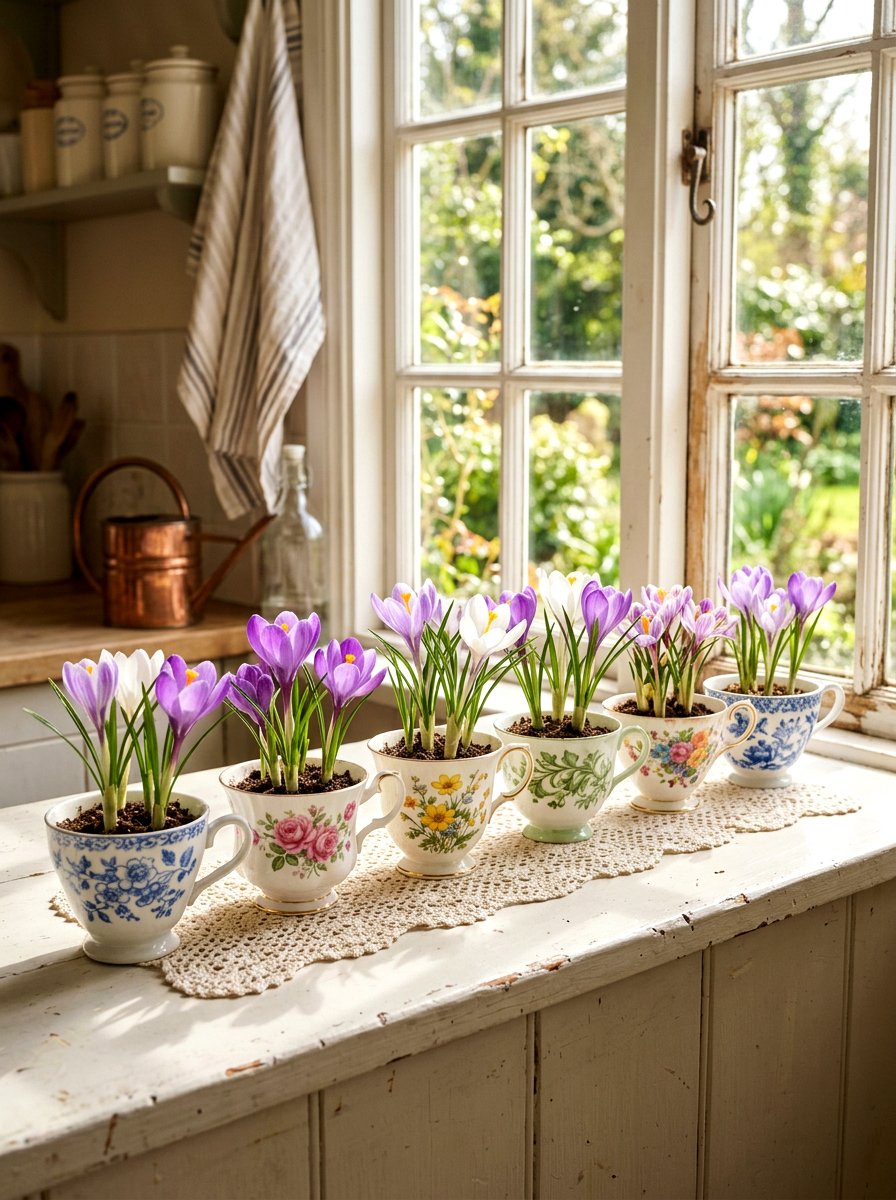 Crocus In Tea Cups - 25 Spring Forced Bulb Ideas