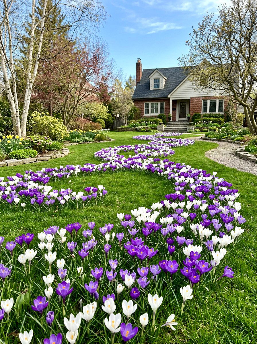 Crocus Lawn Design - 25 Spring Flowering Plant Ideas