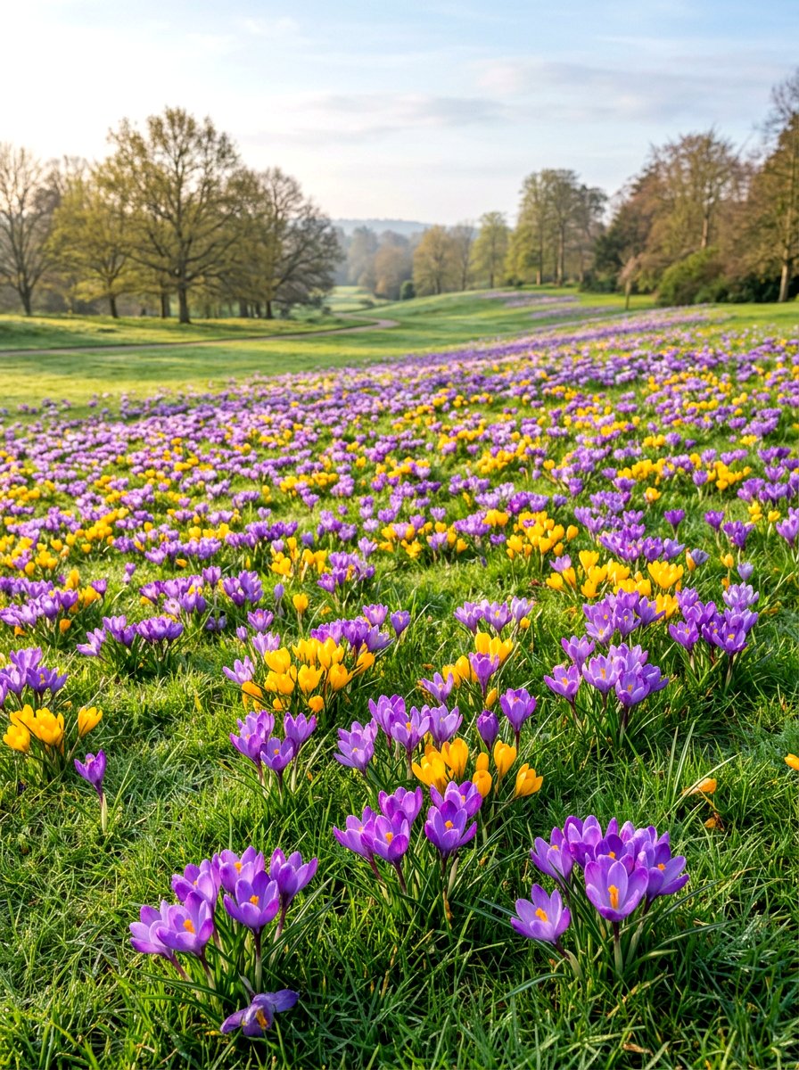 Crocus lawn carpet - 25 Spring Bulb Garden Ideas