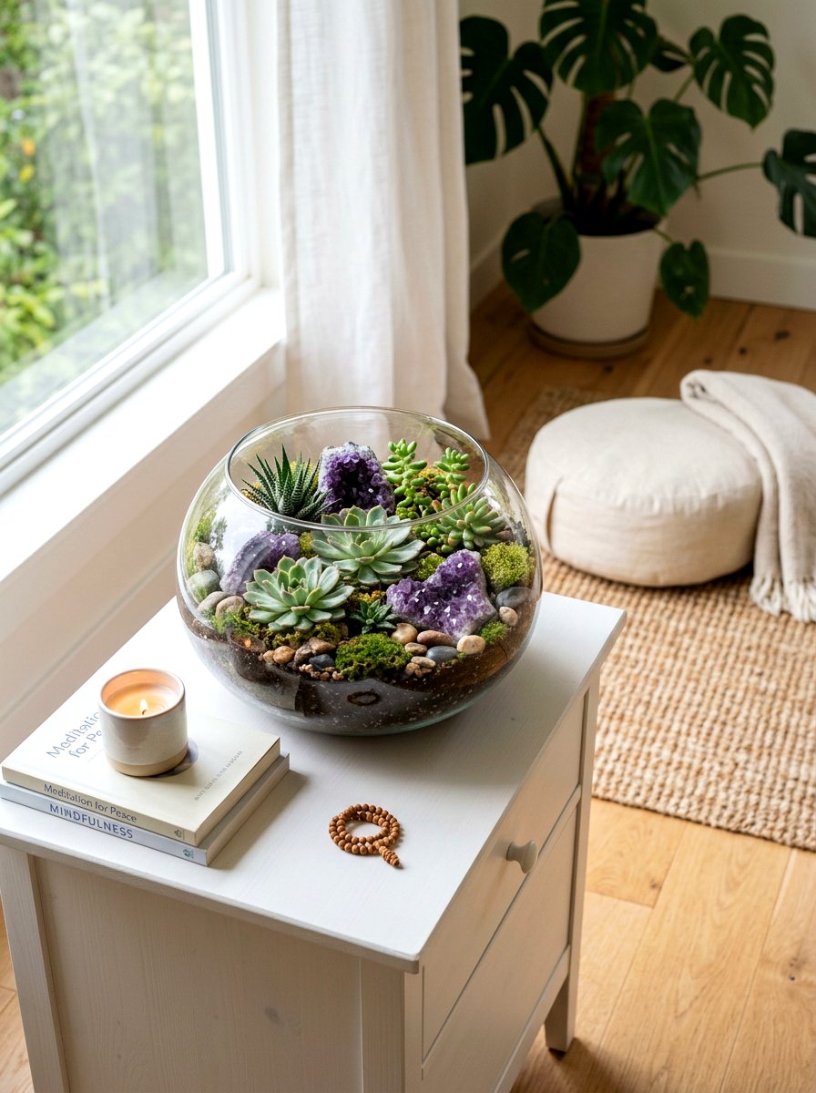 Crystal Infused Terrarium - 25 Spring DIY Terrarium Ideas