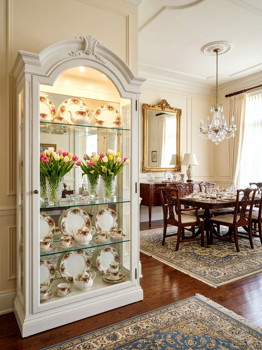 Curio Cabinet Flower Styling - 25 Spring Display Case Ideas