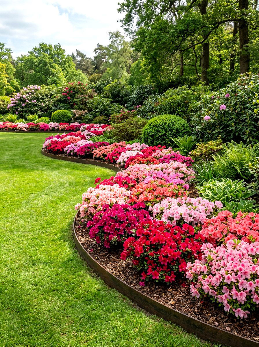 Curved Azalea Flower Bed - 25 Spring Azalea Garden Ideas