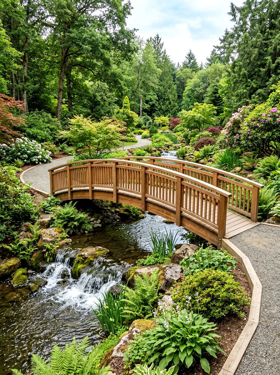 Curved Timber Bridge - 25 Spring Garden Bridge Decor Ideas
