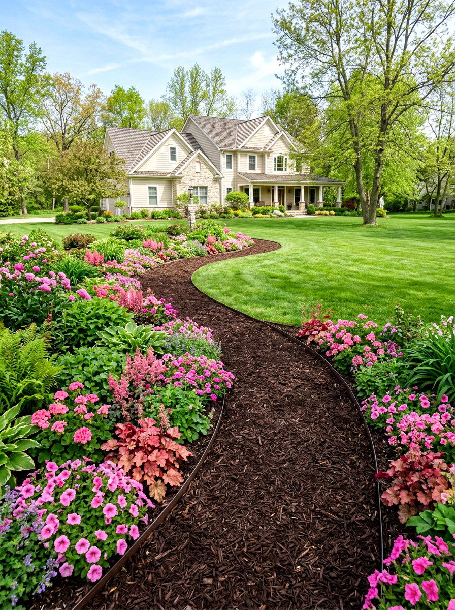 Curved garden path with mulch - 25 Spring Entryway Walkway Ideas