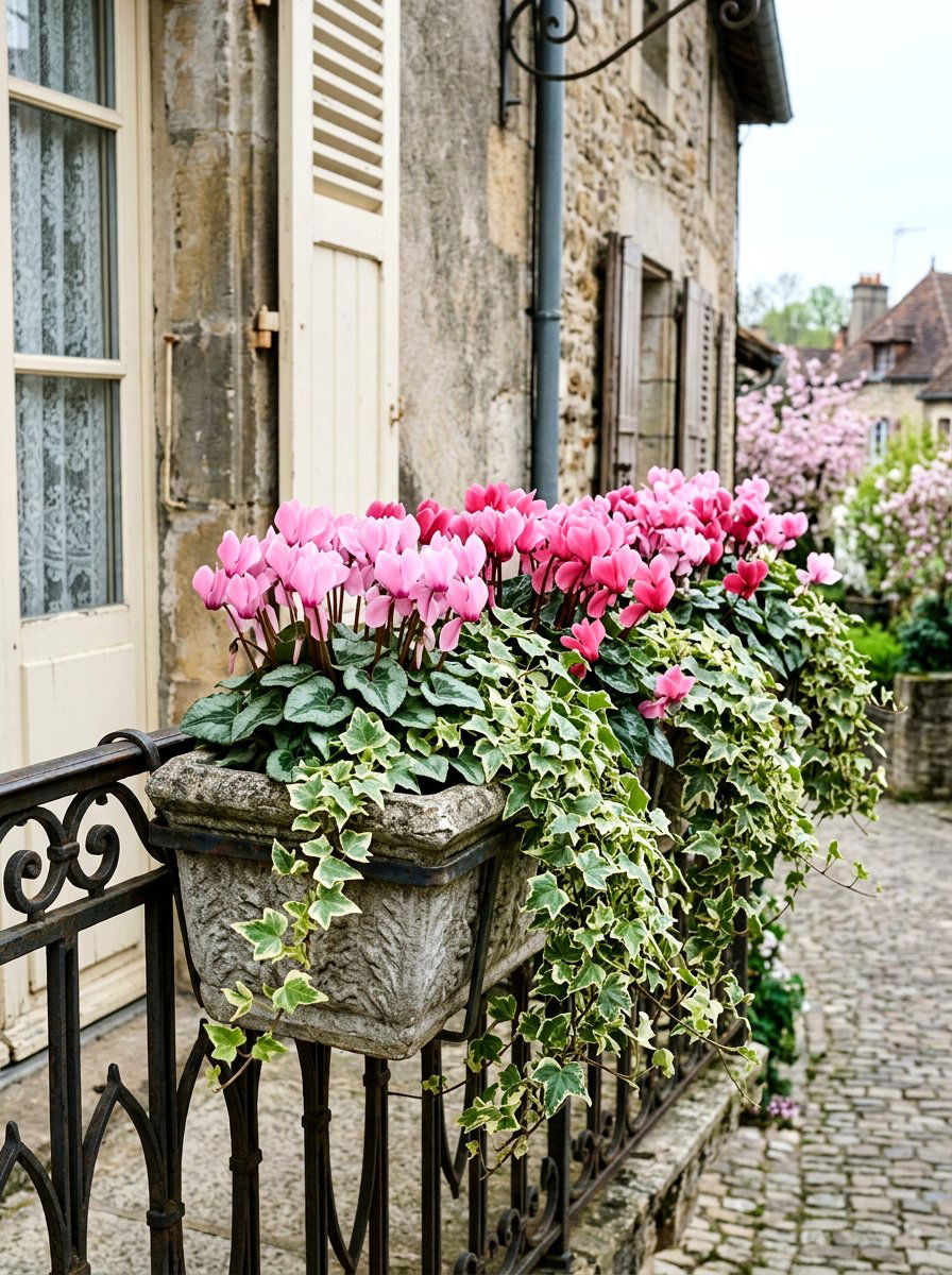 Cyclamen And Ivy - 25 Spring Balcony Flower Box Ideas