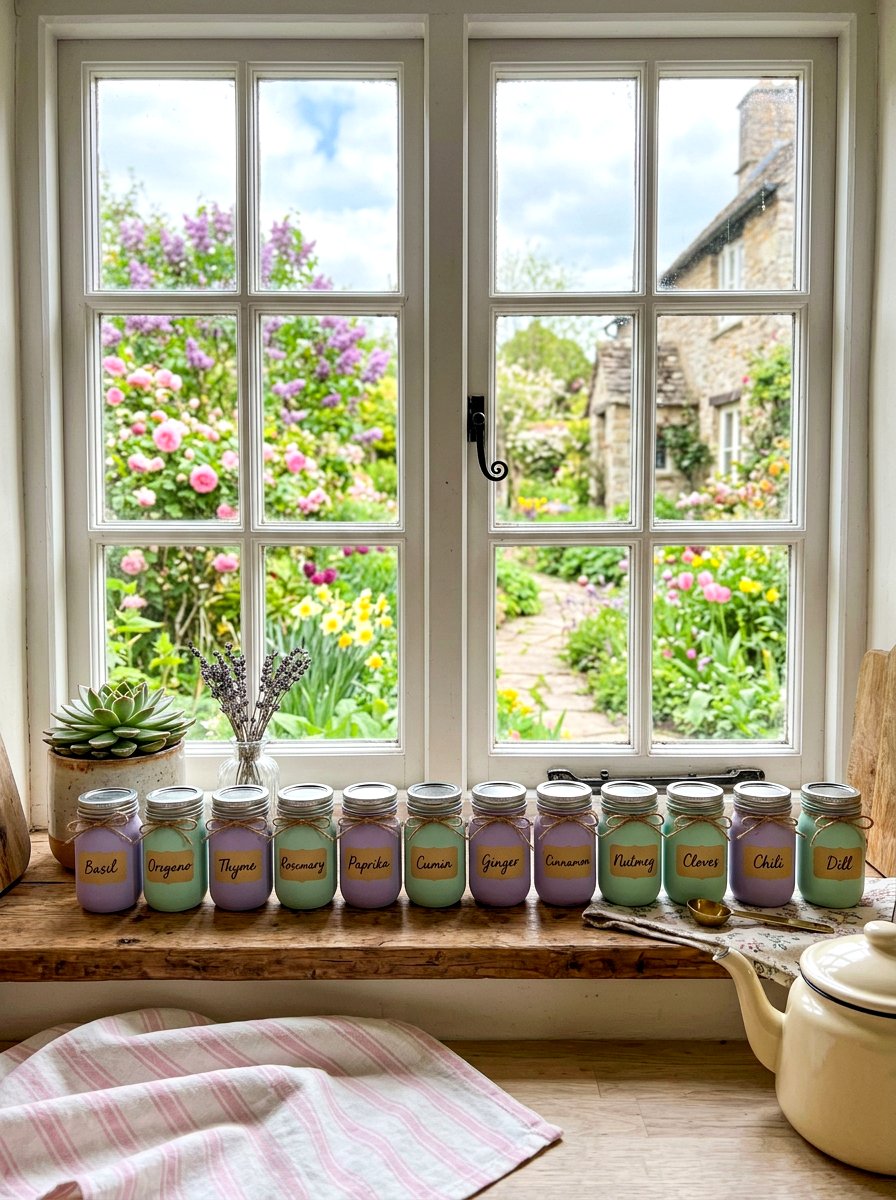 DIY Painted Mason Jar Spice - 25 Spring Spice Rack Decor Ideas