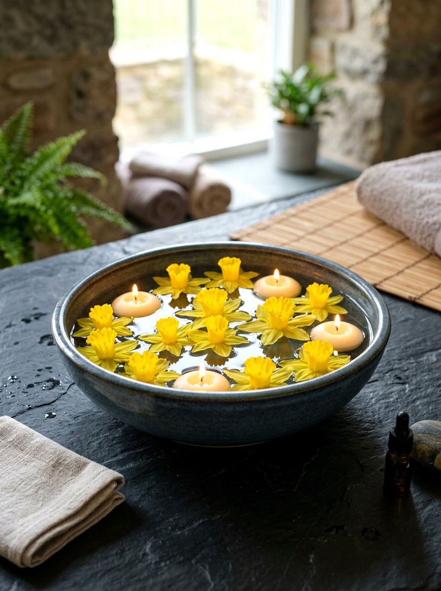 Daffodil Floating Bowl - 25 Spring Daffodil Arrangement Ideas