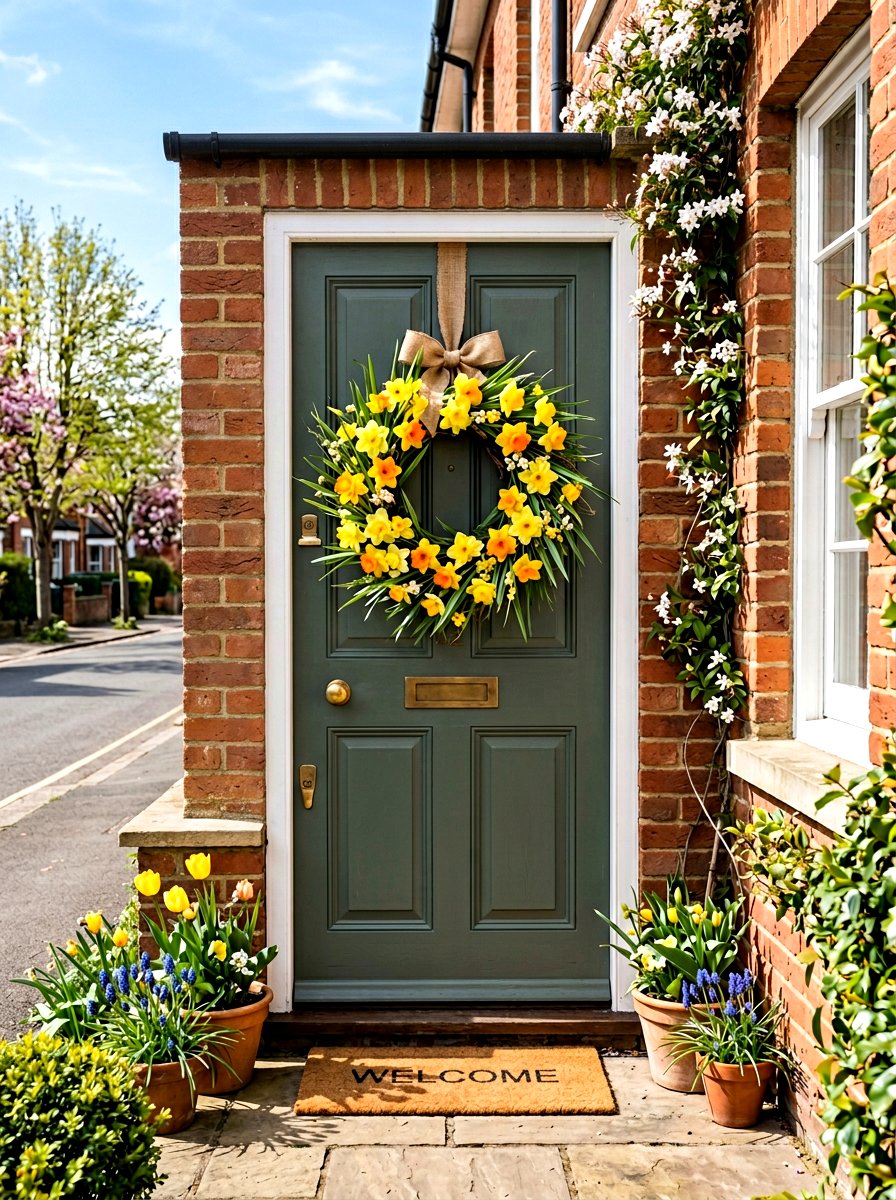 Daffodil Front Door Wreath - 25 Spring Fresh Floral Wreath Ideas
