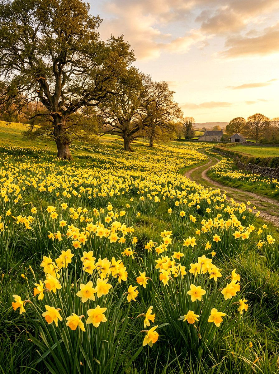 Daffodil Meadow Landscape - 25 Spring Flowering Plant Ideas
