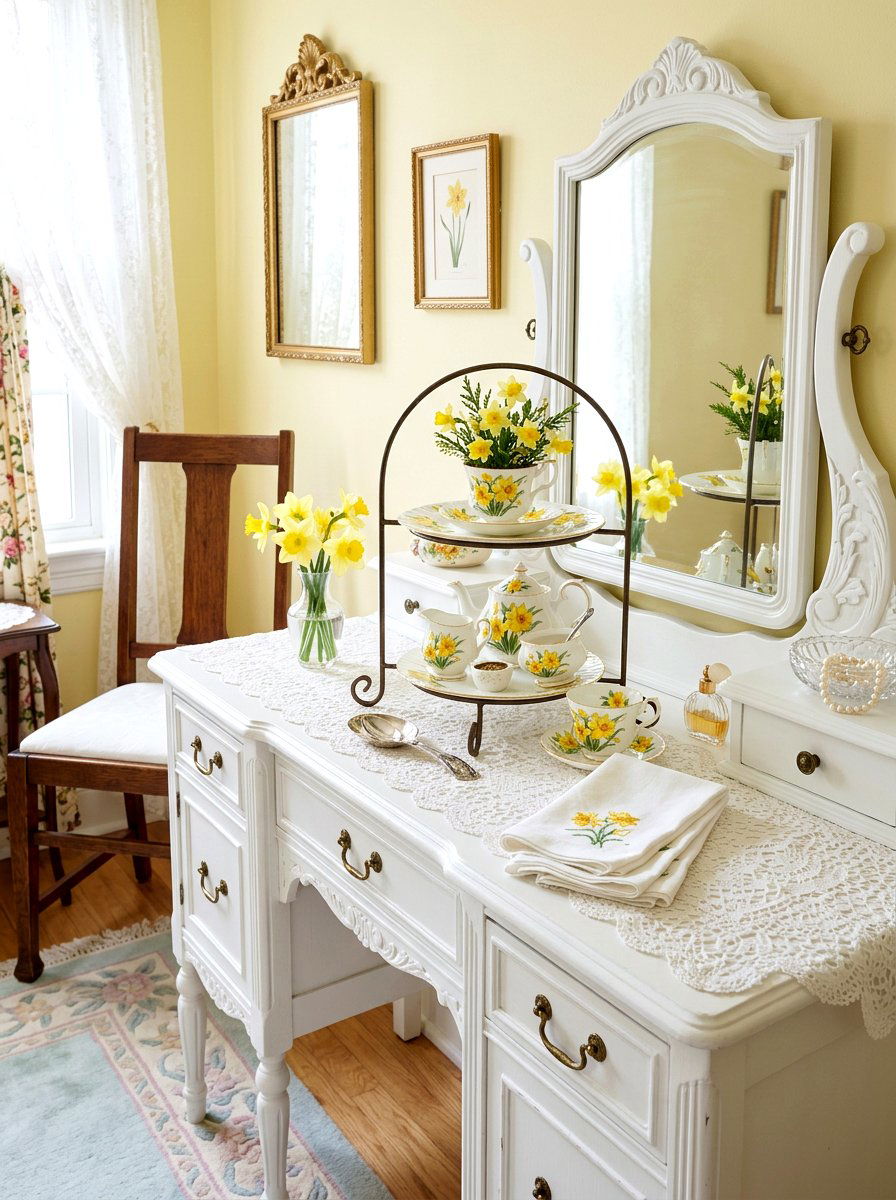 Daffodil Tea Cup Display - 25 Spring Daffodil Arrangement Ideas