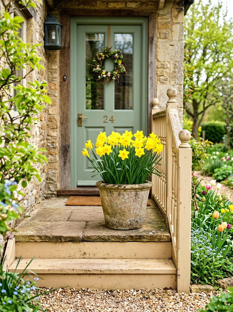 Daffodil porch arrangement - 25 Spring Planter Ideas for Front Porch