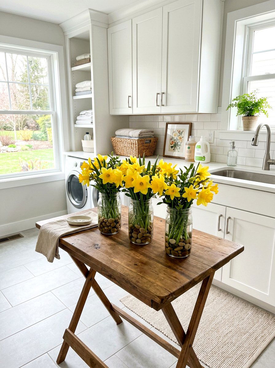 Daffodils In Glass Jars - 25 Spring Forced Bulb Ideas