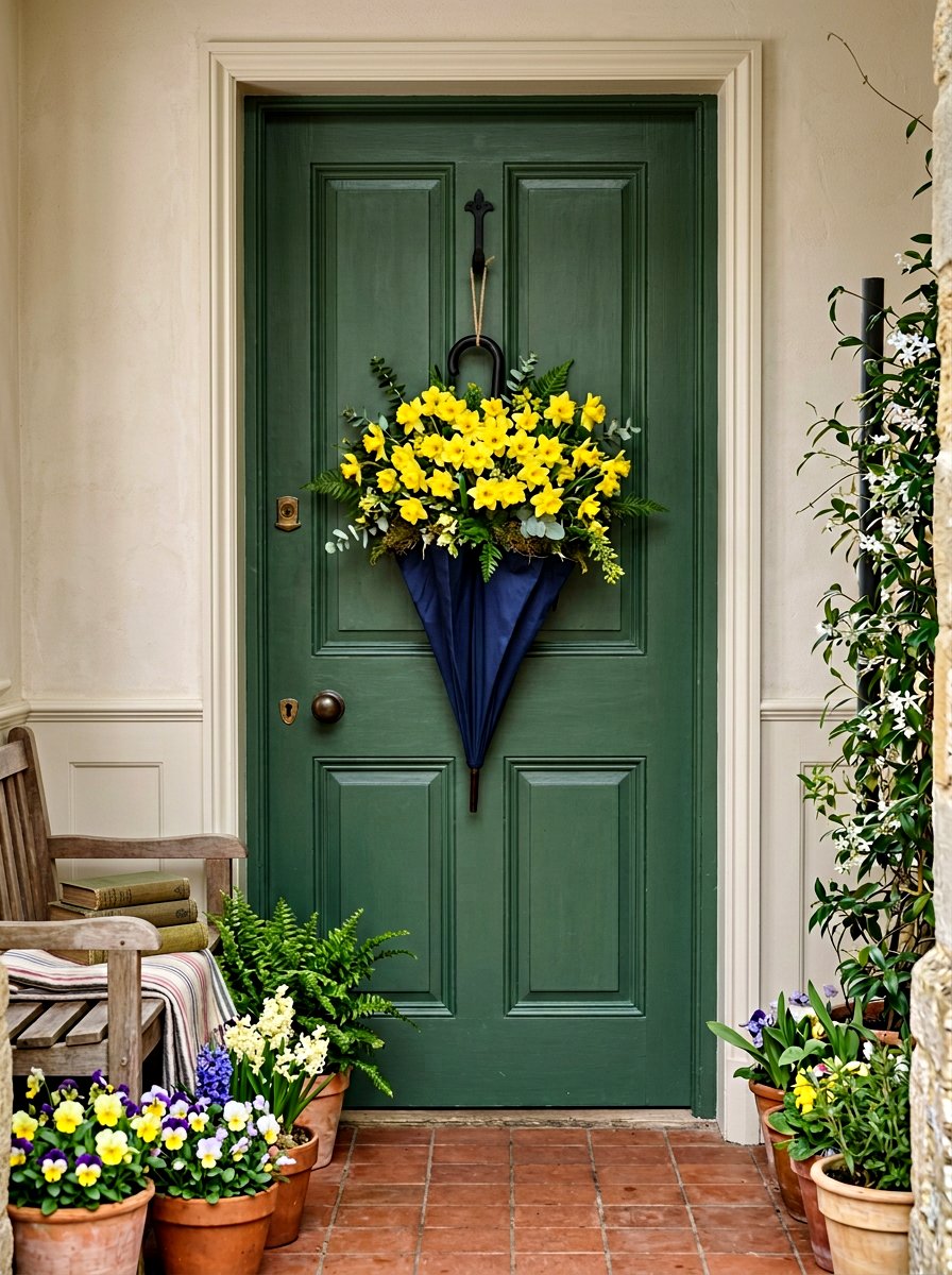 Daffodils In Umbrella Wreath - 25 Spring Umbrella Wreath Ideas