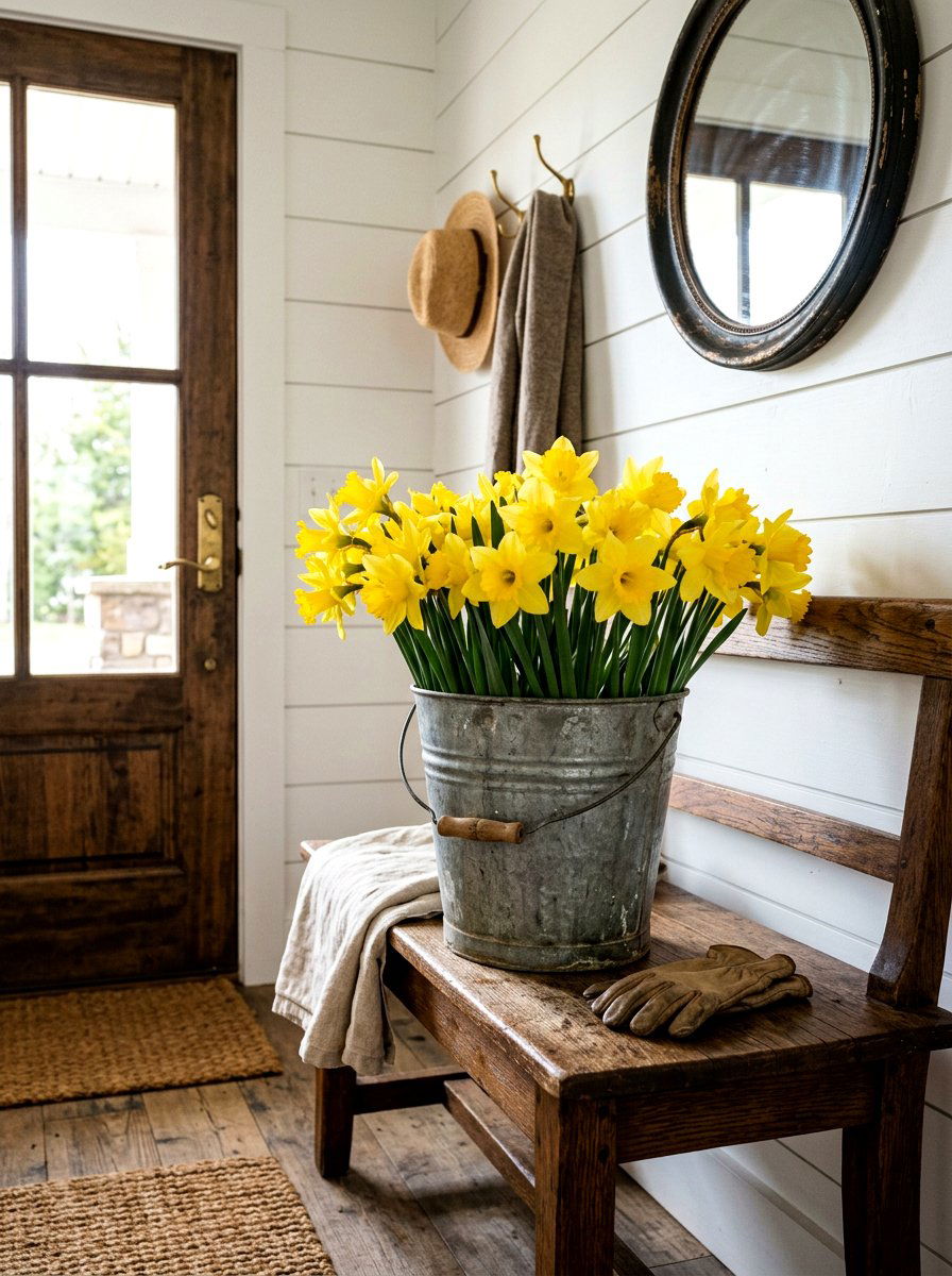 Daffodils In Vintage Metal Buckets - 25 Spring Bulb Forcing Ideas