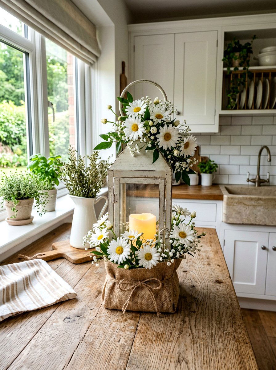 Daisies And Burlap - 25 Spring Lantern Filler Ideas