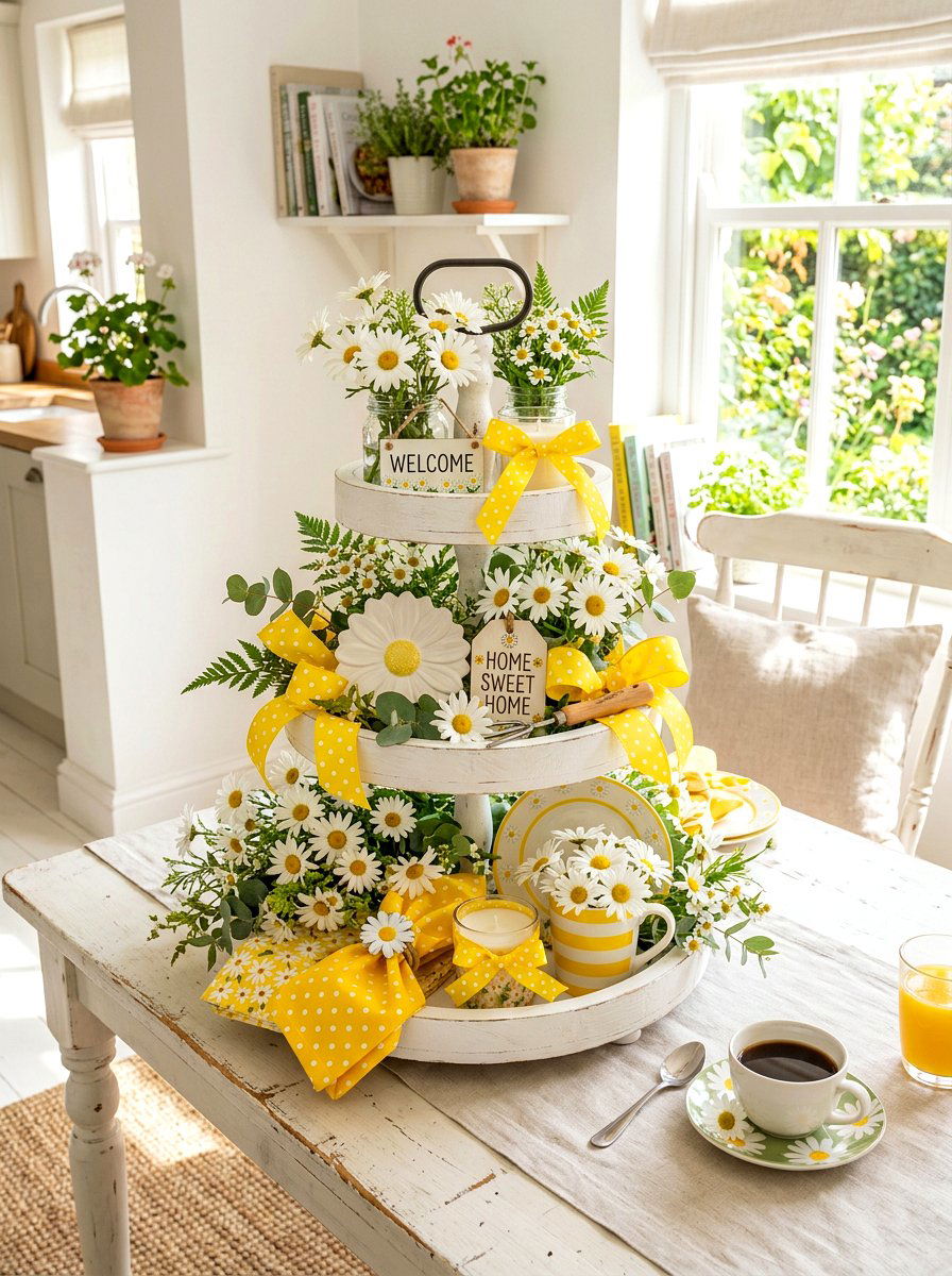 Daisy And Polka Dot - 25 Spring Tiered Tray Decor Ideas