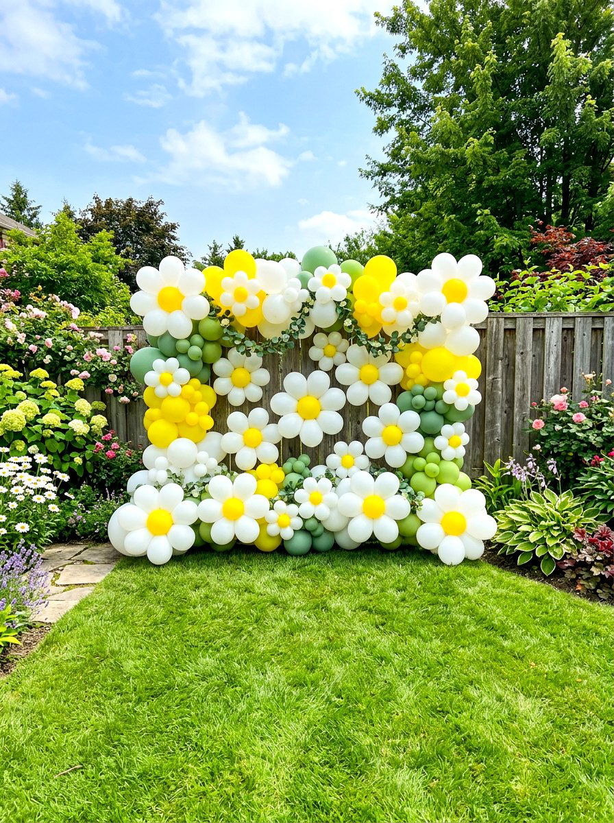 Daisy Balloon Backdrop - 25 Spring Balloon Decor Ideas