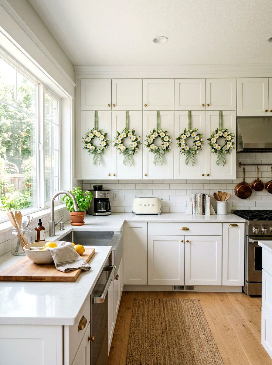 Daisy Cabinet Wreath - 25 Spring Cabinet Wreath Ideas