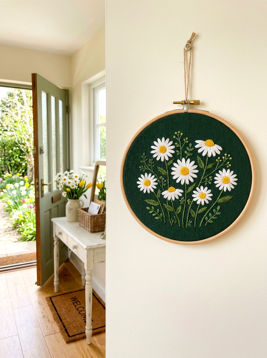 Daisy Embroidery Hoop - 25 Spring Embroidery Hoop Decor Ideas
