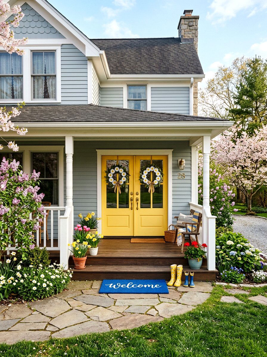 Daisy Floral Wreath - 25 Spring Double Door Wreath Ideas