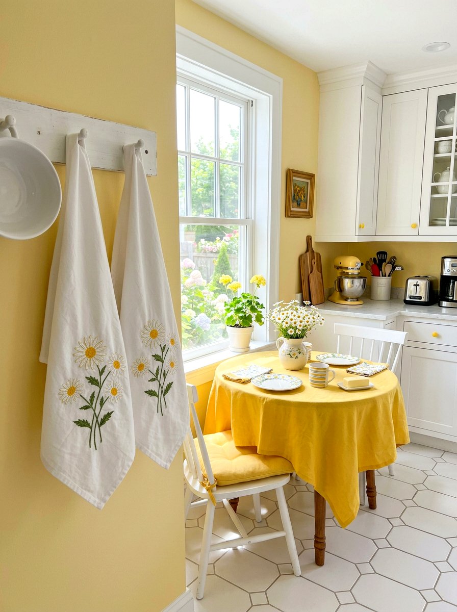 Daisy Flower Embroidery - 25 Spring Kitchen Towel Ideas