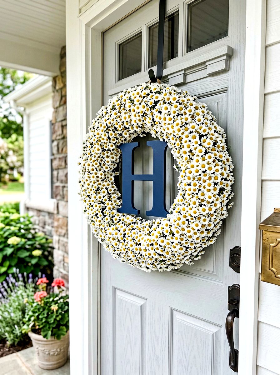 Daisy Flower Initial Wreath - 25 Spring Monogram Wreath Ideas