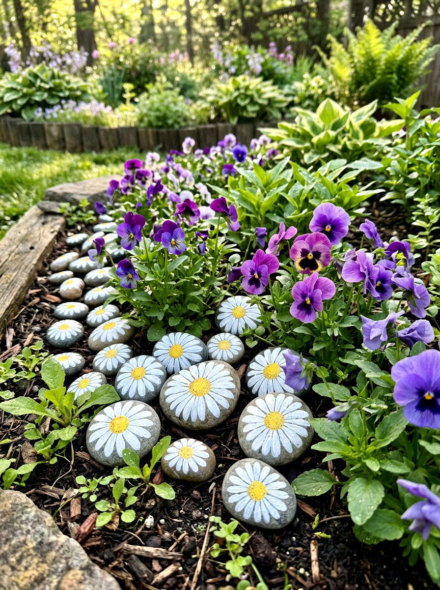 Daisy Flower Rock - 25 Spring Painted Rock Ideas for Garden