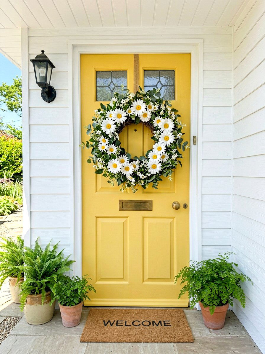 Daisy Flower Wreath - 25 Spring Front Door Decor Ideas