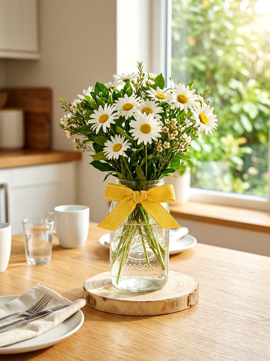 Daisy Mason Jar Centerpiece - 25 Spring Mason Jar Centerpiece Ideas