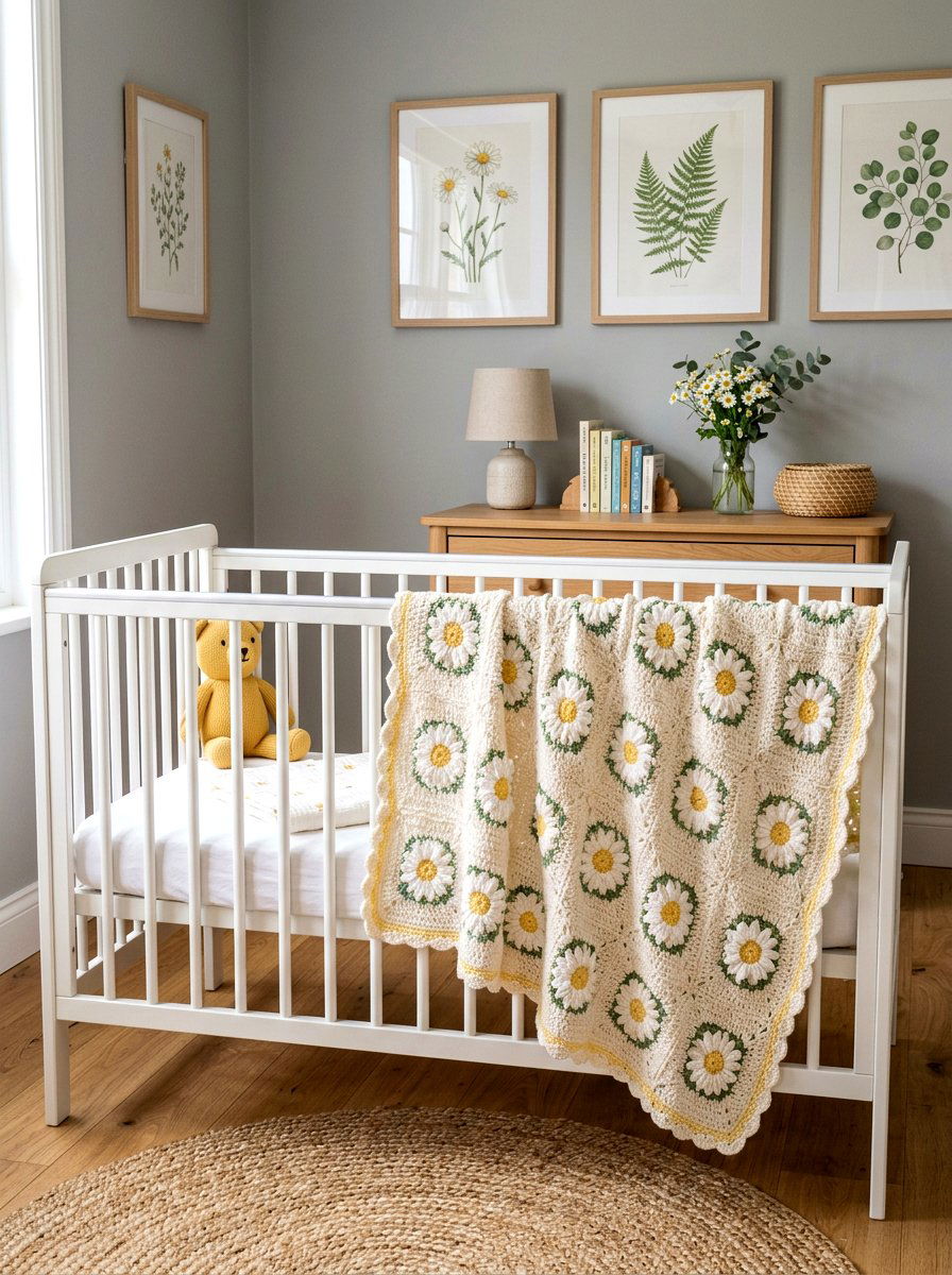 Daisy Pattern Crochet Blanket - 25 Spring Crochet Throw Ideas