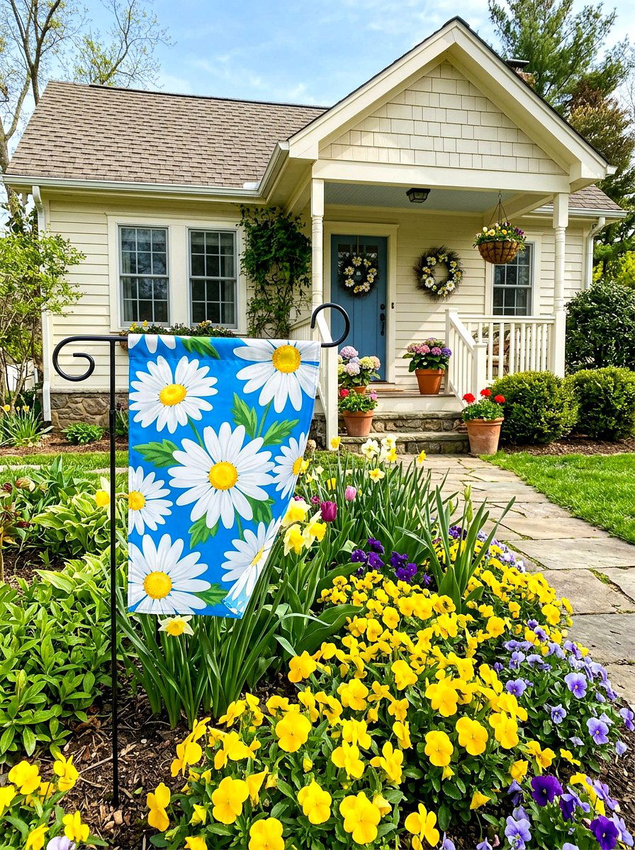 Daisy Pattern Garden Flag - 25 Spring Yard Flag Ideas