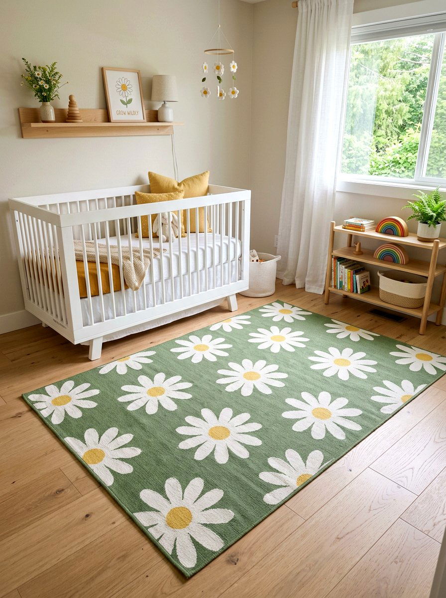 Daisy Pattern Nursery Rug - 25 Spring Baby Room Decor Ideas