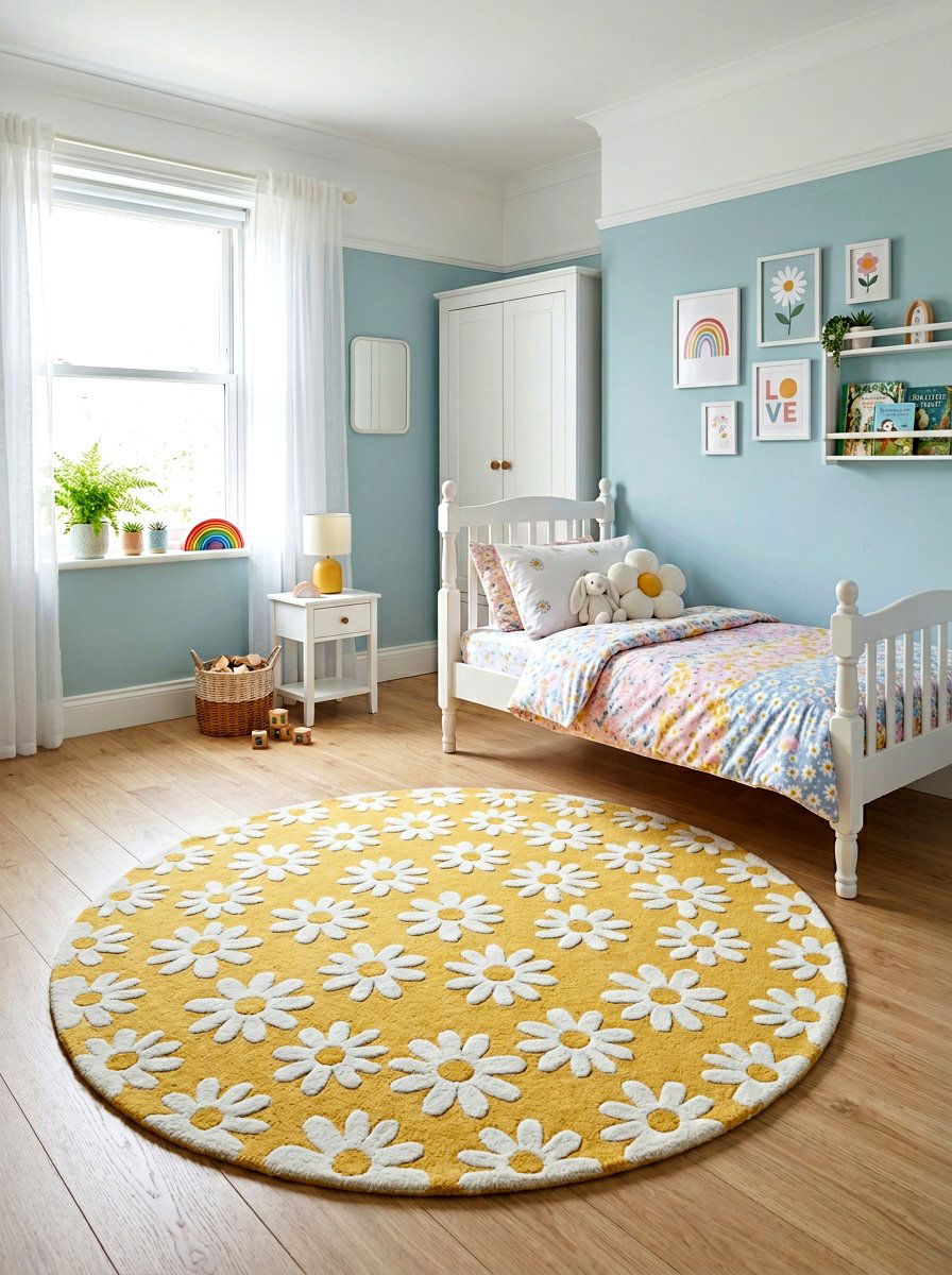 Daisy Pattern Rug - 25 Spring Girl Room Decor Ideas