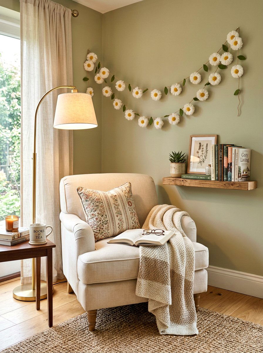 Daisy Pom Pom Garland Reading Nook - 25 Spring Pom Pom Garland Ideas