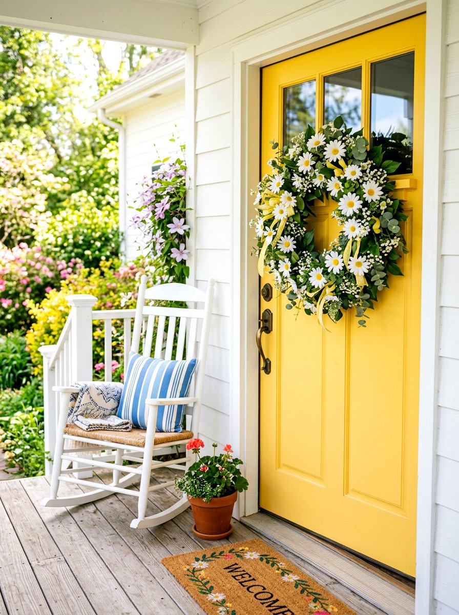Daisy Spring Door Wreath - 25 Spring Outdoor Wreath Ideas