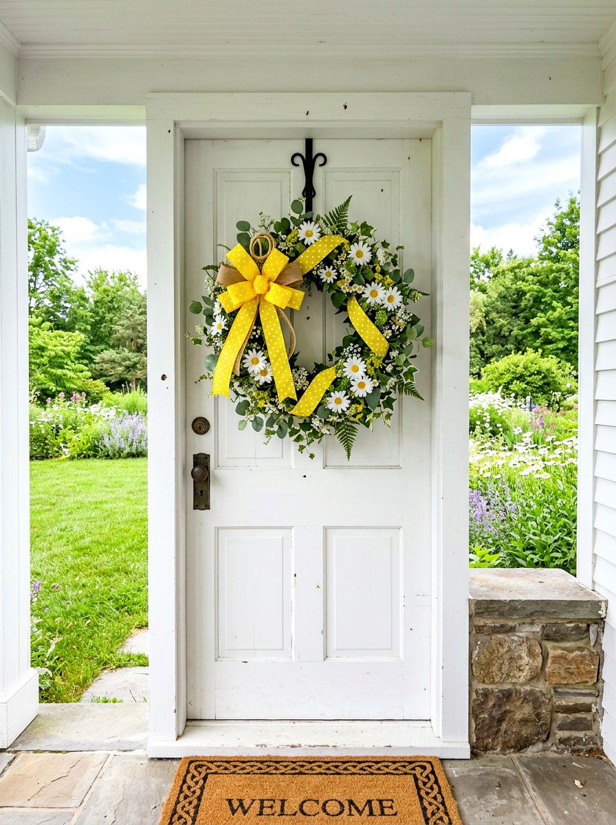 Daisy Summer Spring Wreath - 25 Spring Ribbon Wreath Ideas