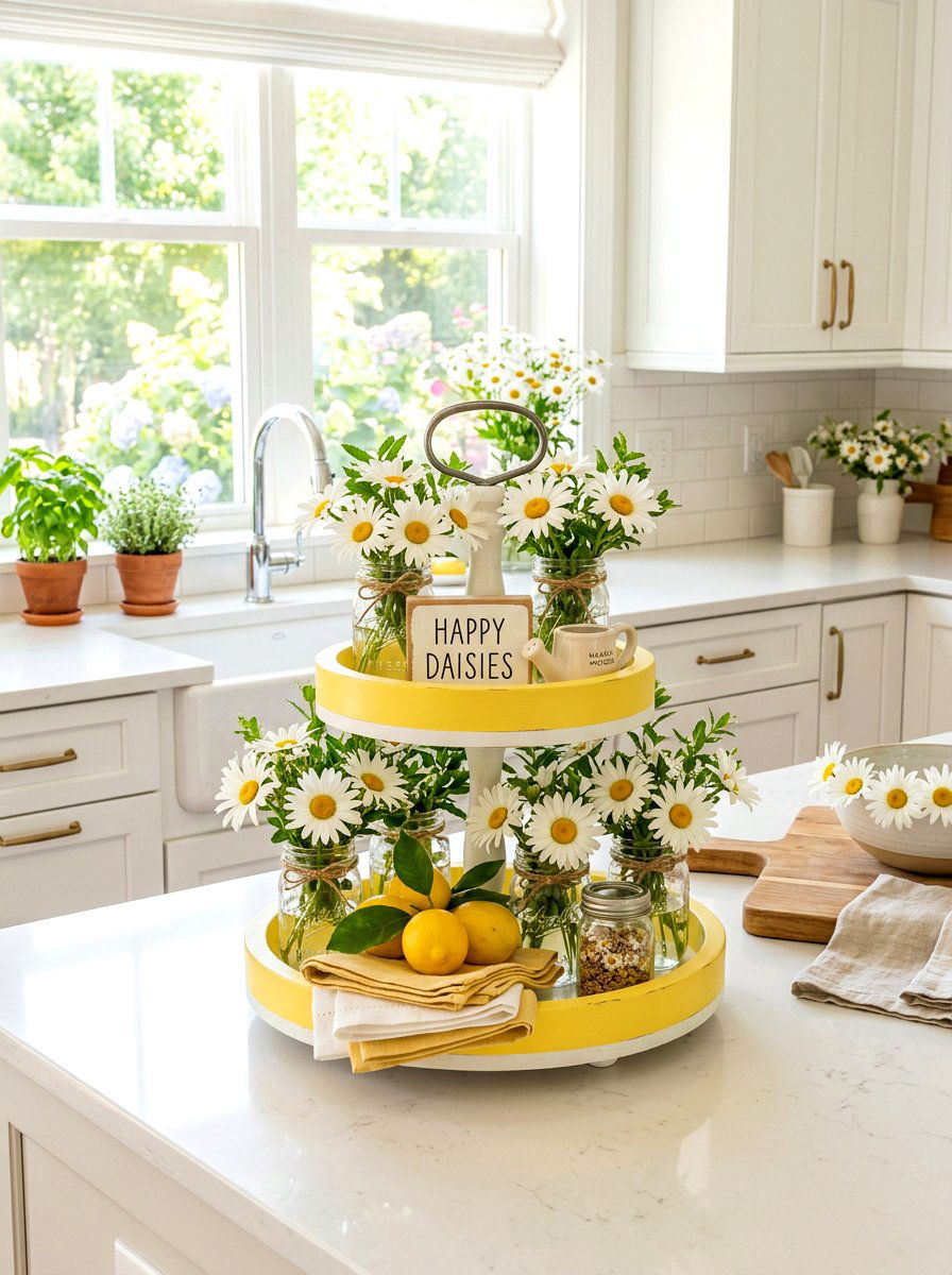 Daisy Tiered Tray - 25 Spring Tiered Tray Ideas for Kitchen