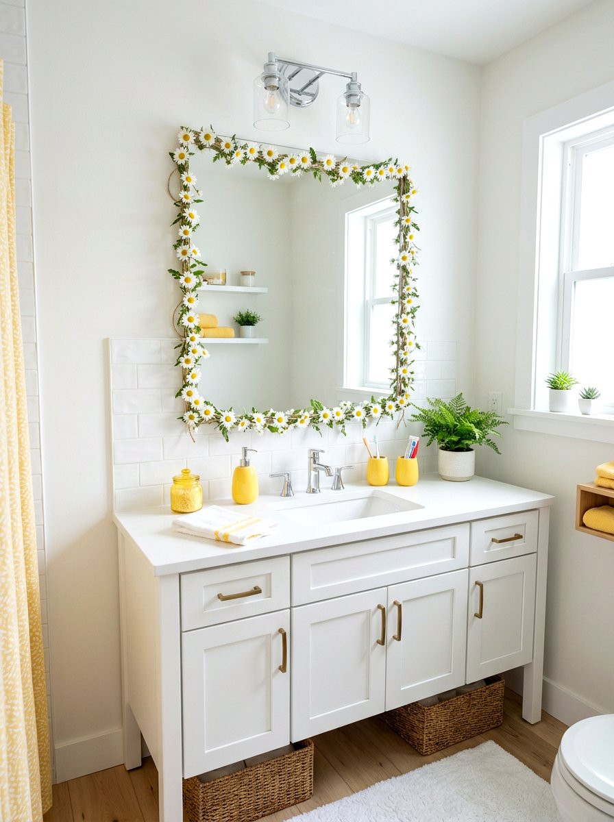 Daisy chain mirror decoration - 25 Spring Bathroom Mirror Decor Ideas