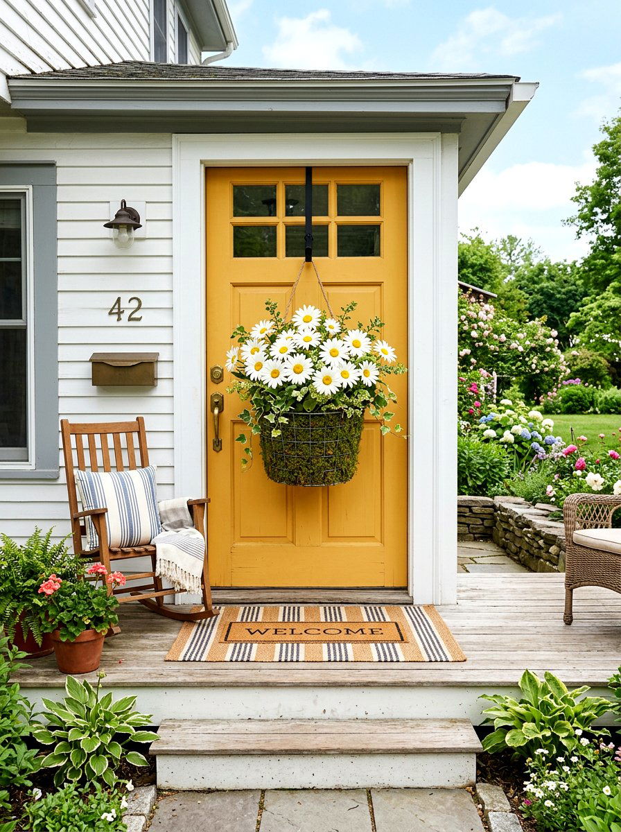 Daisy door basket - 25 Spring Hanging Basket Door Ideas